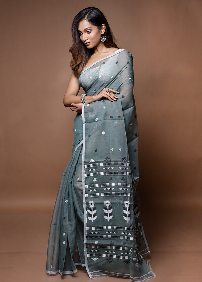 Grey Tant Jamdani Saree Without Blouse Piece