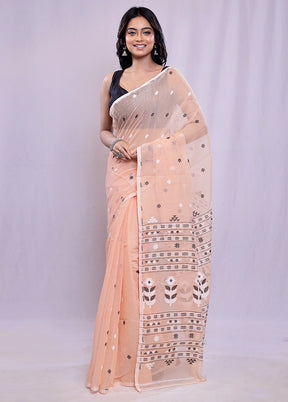 Peach Tant Cotton Saree Without Blouse Piece - Indian Silk House Agencies