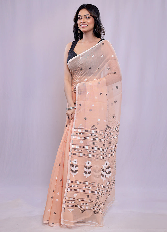 Peach Tant Cotton Saree Without Blouse Piece - Indian Silk House Agencies