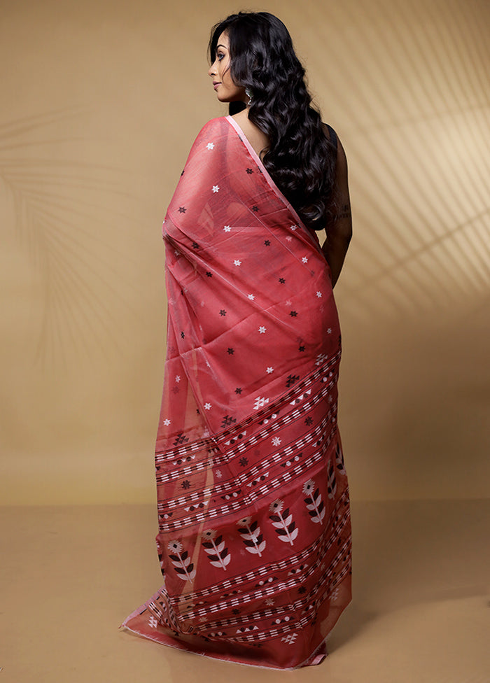 Red Tant Cotton Saree Without Blouse Piece - Indian Silk House Agencies