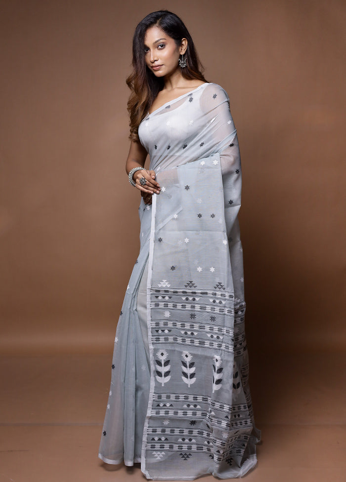 Grey Tant Jamdani Saree Without Blouse Piece