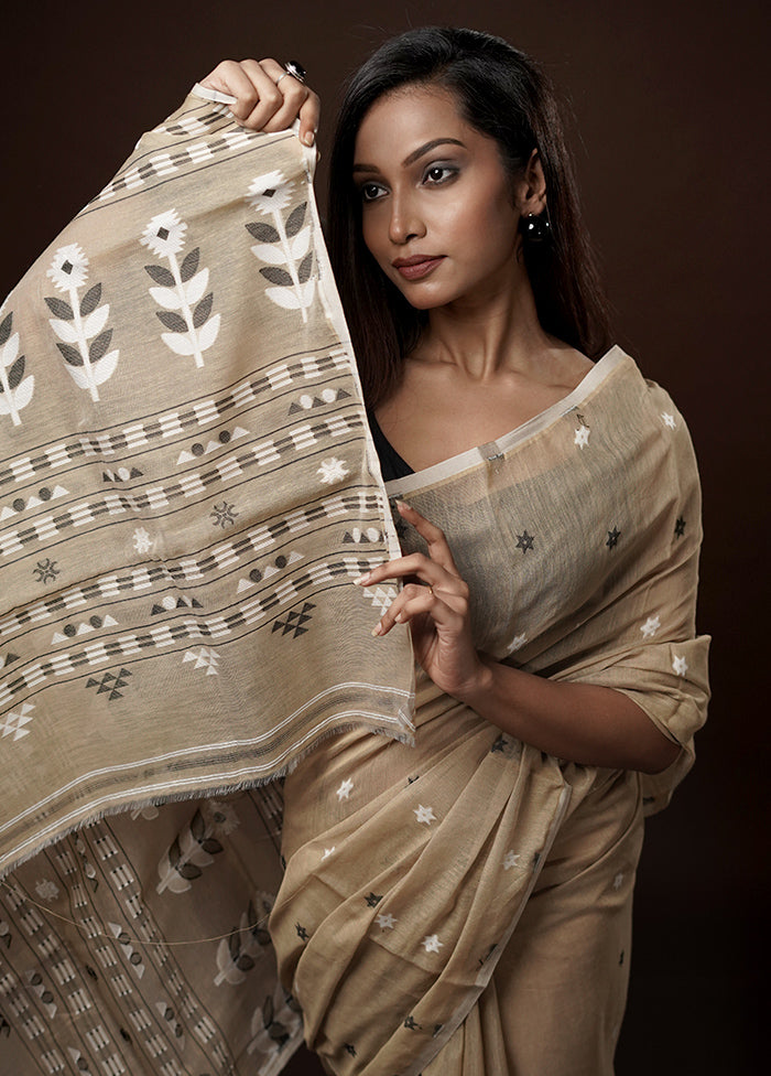 Cream Tant Jamdani Saree Without Blouse Piece - Indian Silk House Agencies