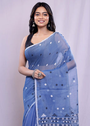 Blue Tant Cotton Saree Without Blouse Piece - Indian Silk House Agencies