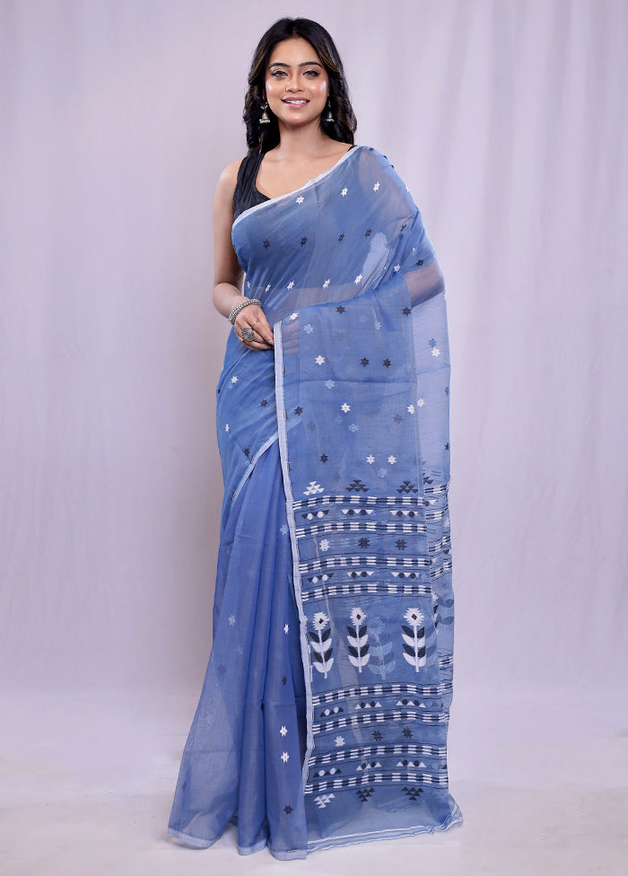 Blue Tant Cotton Saree Without Blouse Piece - Indian Silk House Agencies