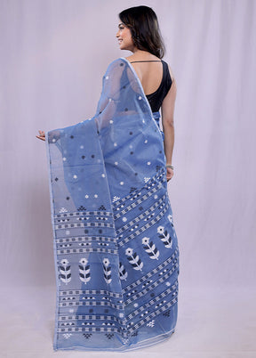 Blue Tant Cotton Saree Without Blouse Piece - Indian Silk House Agencies