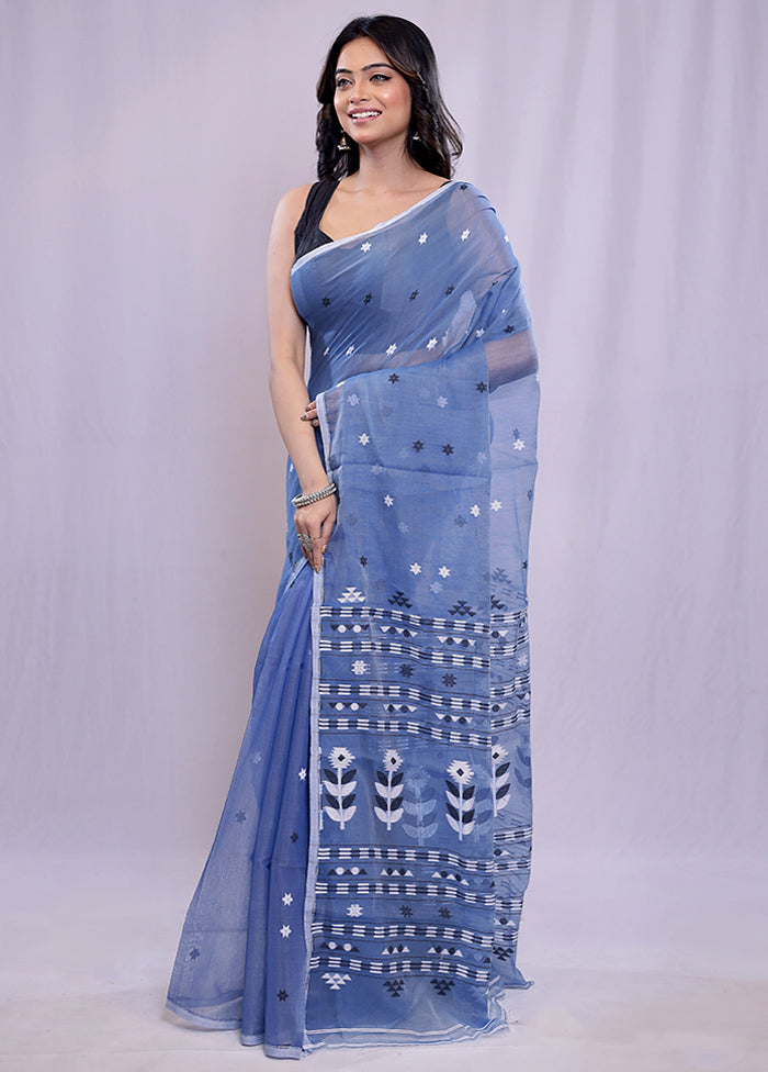 Blue Tant Cotton Saree Without Blouse Piece - Indian Silk House Agencies