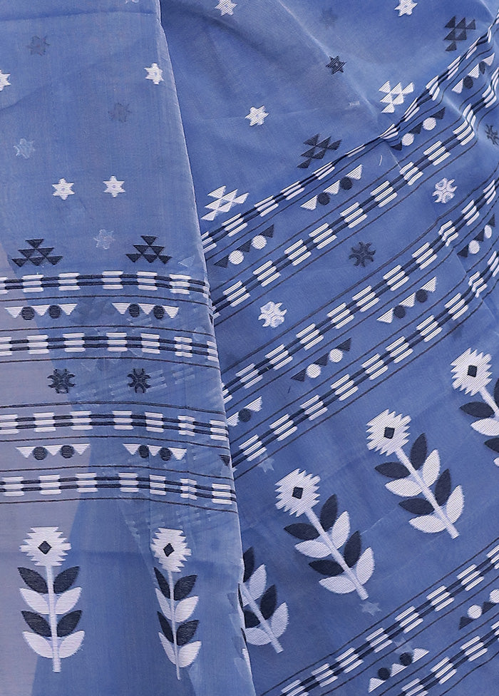 Blue Tant Cotton Saree Without Blouse Piece - Indian Silk House Agencies