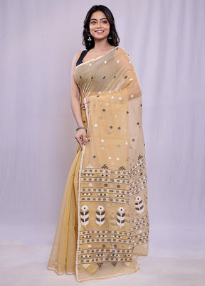 Cream Tant Cotton Saree Without Blouse Piece - Indian Silk House Agencies