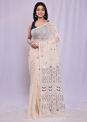 Cream Tant Cotton Saree Without Blouse Piece - Indian Silk House Agencies