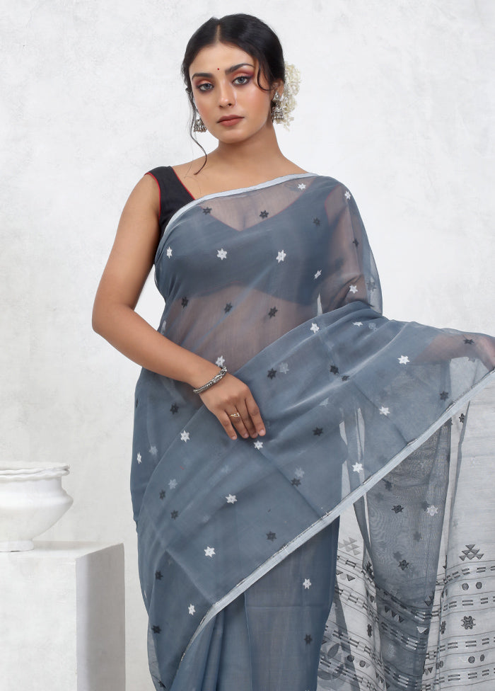 Grey Tant Jamdani Saree Without Blouse Piece