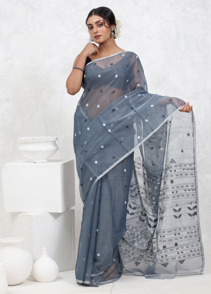 Grey Tant Jamdani Saree Without Blouse Piece