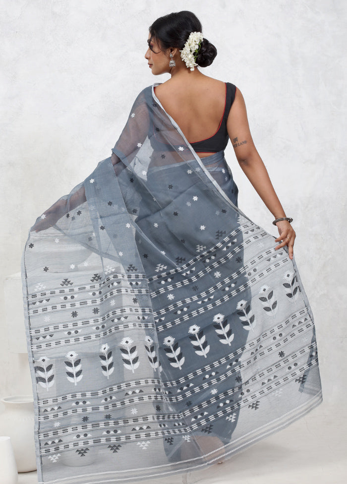 Grey Tant Jamdani Saree Without Blouse Piece