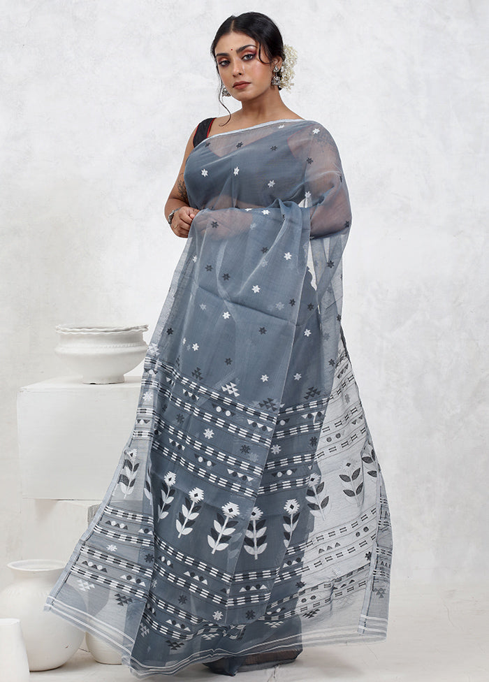 Grey Tant Jamdani Saree Without Blouse Piece