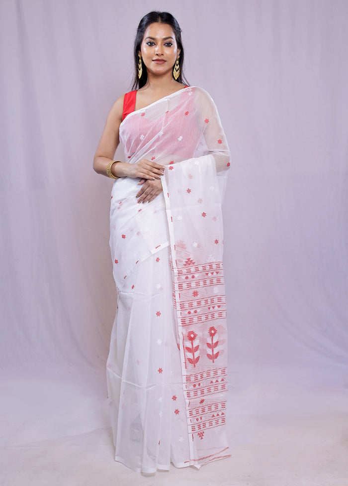 White Tant Cotton Saree Without Blouse Piece - Indian Silk House Agencies