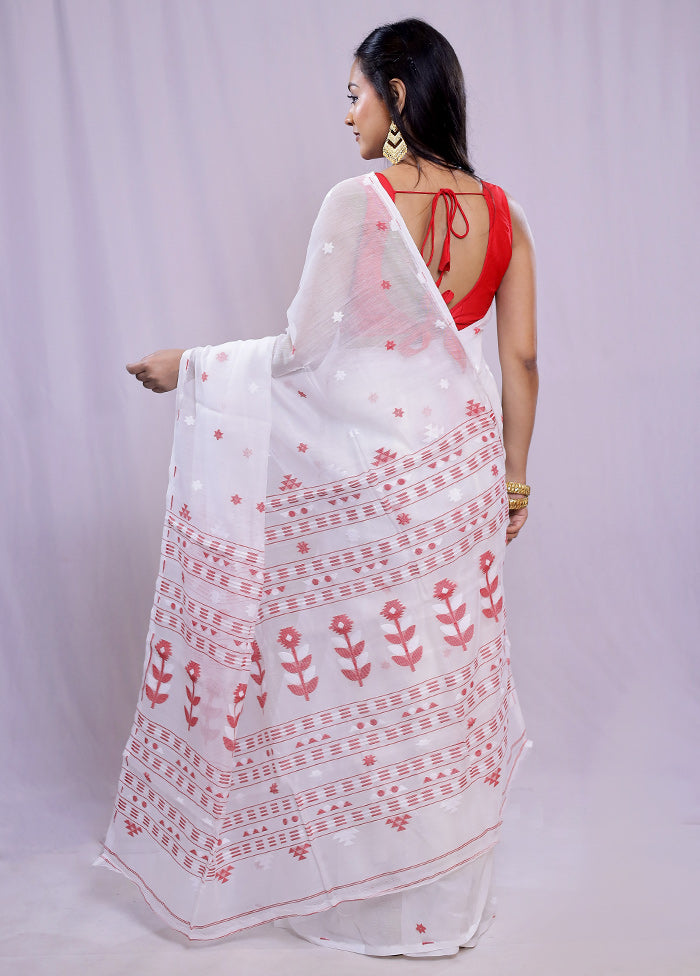 White Tant Cotton Saree Without Blouse Piece - Indian Silk House Agencies