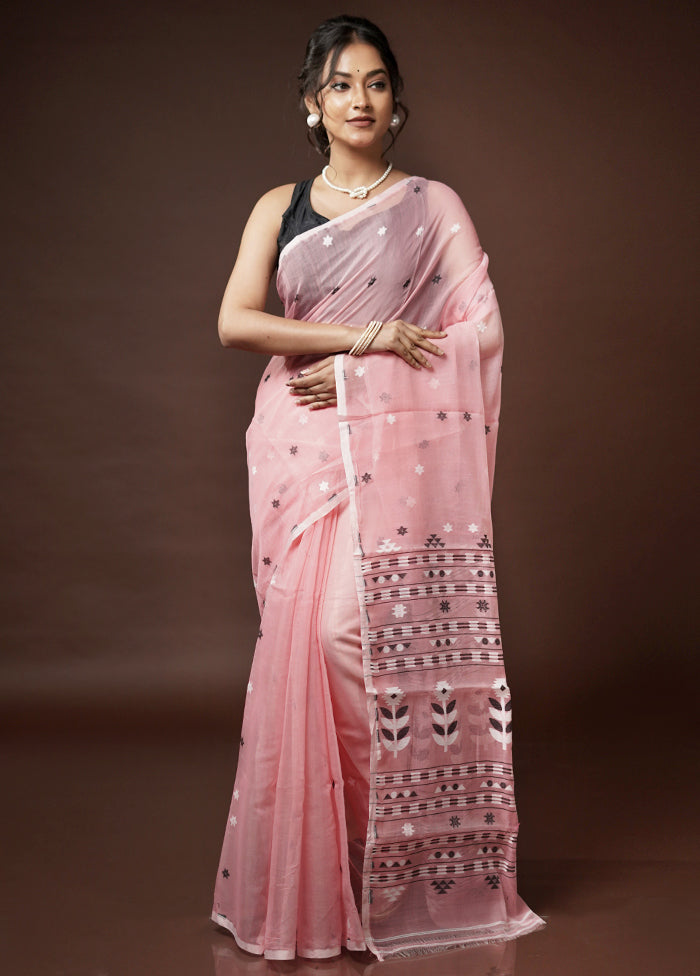 Pink Tant Jamdani Saree Without Blouse Piece - Indian Silk House Agencies