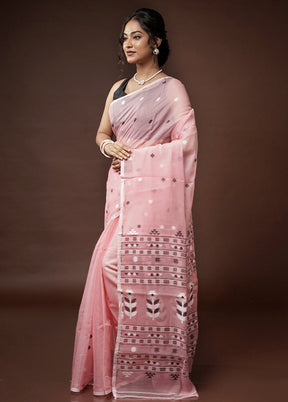 Pink Tant Jamdani Saree Without Blouse Piece - Indian Silk House Agencies