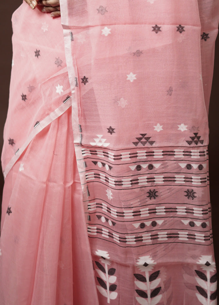 Pink Tant Jamdani Saree Without Blouse Piece - Indian Silk House Agencies