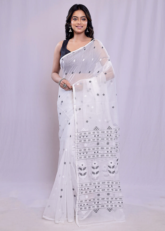 White Tant Cotton Saree Without Blouse Piece - Indian Silk House Agencies