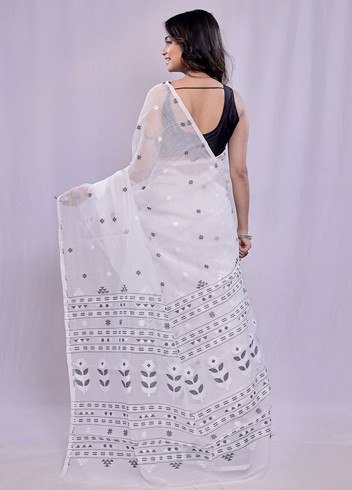 White Tant Cotton Saree Without Blouse Piece - Indian Silk House Agencies