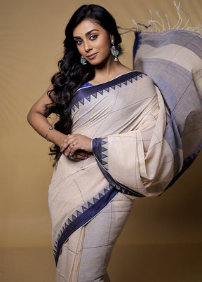 Cream Khadi Cotton Saree Without Blouse Piece - Indian Silk House Agencies