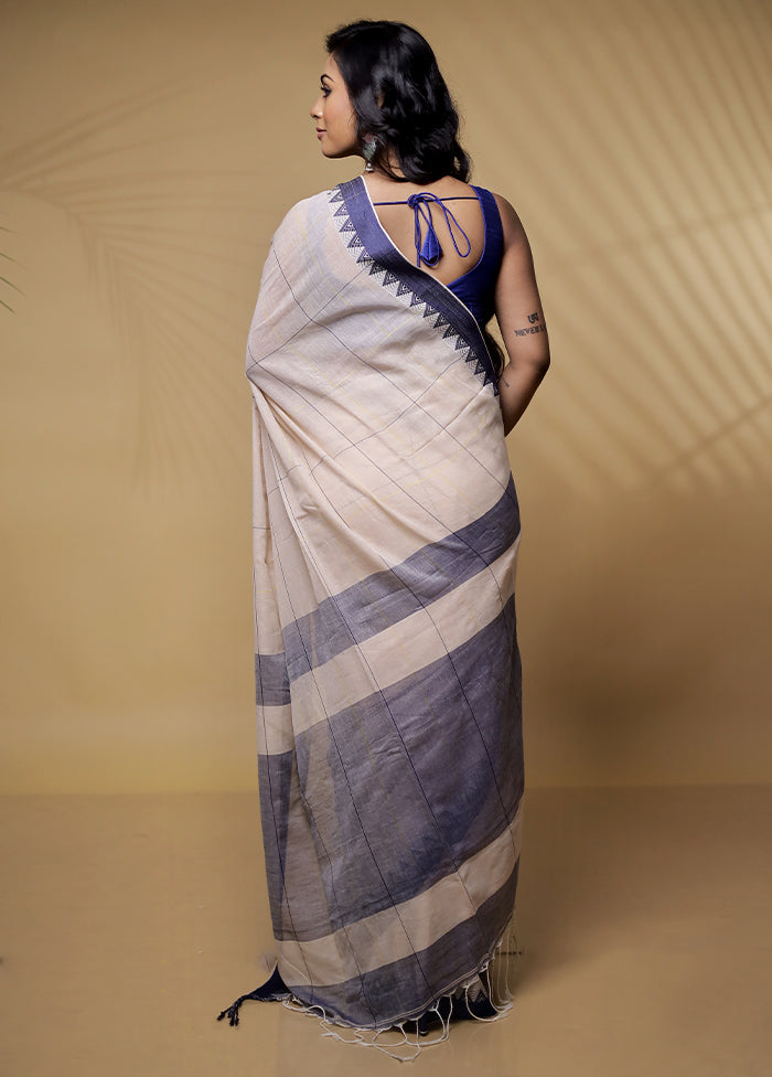 Cream Khadi Cotton Saree Without Blouse Piece - Indian Silk House Agencies