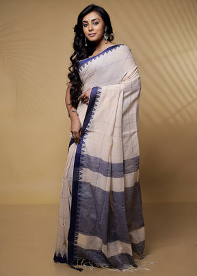 Cream Khadi Cotton Saree Without Blouse Piece - Indian Silk House Agencies