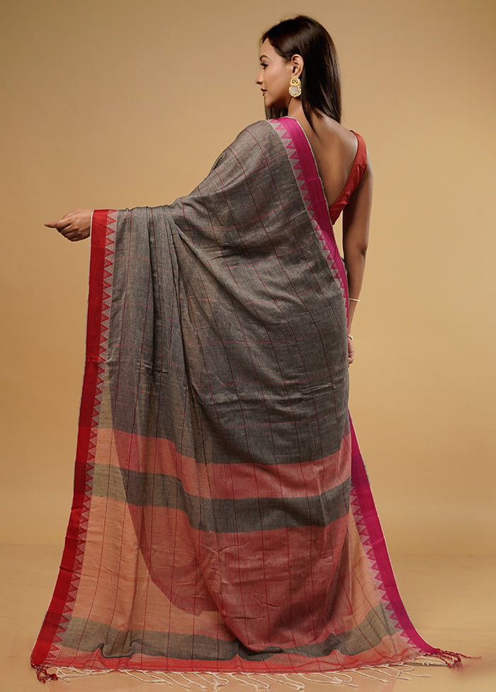 Gray Khadi Cotton Saree With Blouse Piece - Indian Silk House Agencies