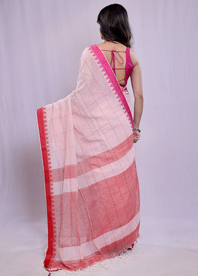 Pink Khadi Cotton Saree With Blouse Piece - Indian Silk House Agencies