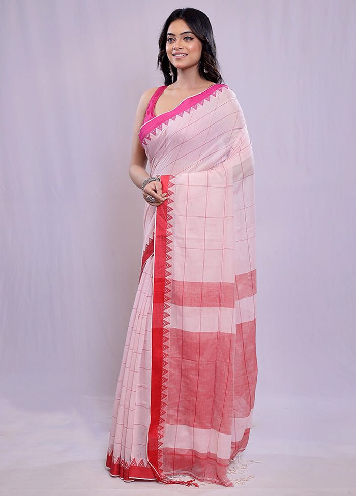 Pink Khadi Cotton Saree With Blouse Piece - Indian Silk House Agencies