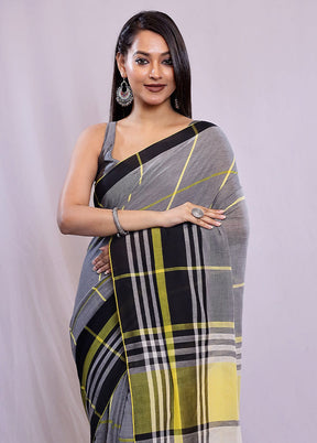 Grey Khadi Cotton Saree With Blouse Piece - Indian Silk House Agencies