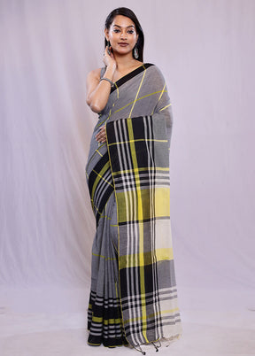 Grey Khadi Cotton Saree With Blouse Piece - Indian Silk House Agencies