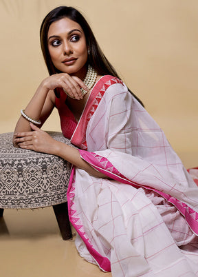 White Cotton Saree With Blouse Piece