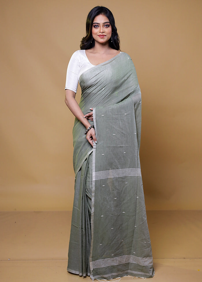 Grey Cotton Saree With Blouse Piece