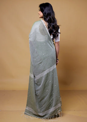 Grey Cotton Saree With Blouse Piece