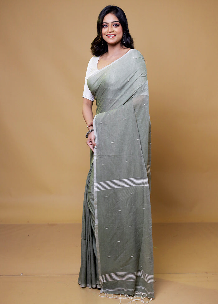 Grey Cotton Saree With Blouse Piece