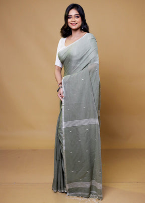 Grey Cotton Saree With Blouse Piece