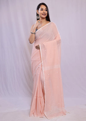 Peach Khadi Cotton Saree With Blouse Piece - Indian Silk House Agencies