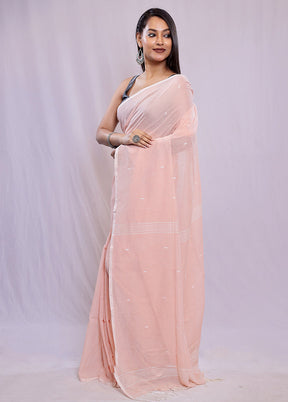 Peach Khadi Cotton Saree With Blouse Piece - Indian Silk House Agencies