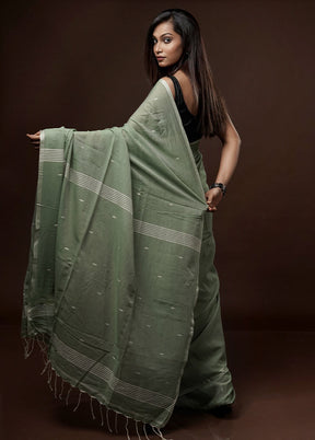 Green Khadi Cotton Saree With Blouse Piece - Indian Silk House Agencies