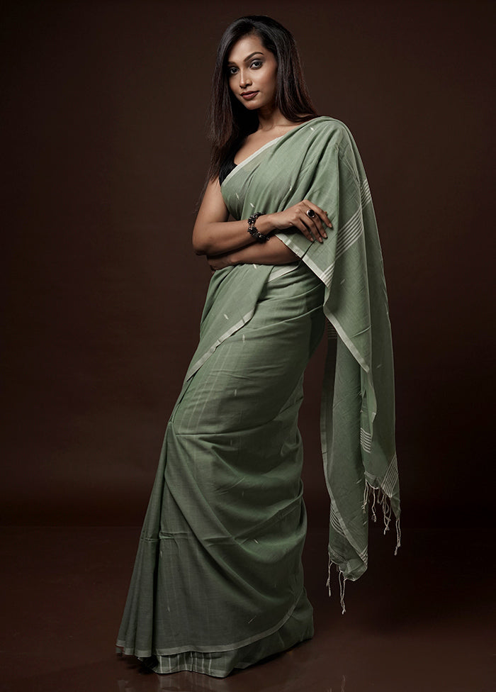 Green Khadi Cotton Saree With Blouse Piece - Indian Silk House Agencies