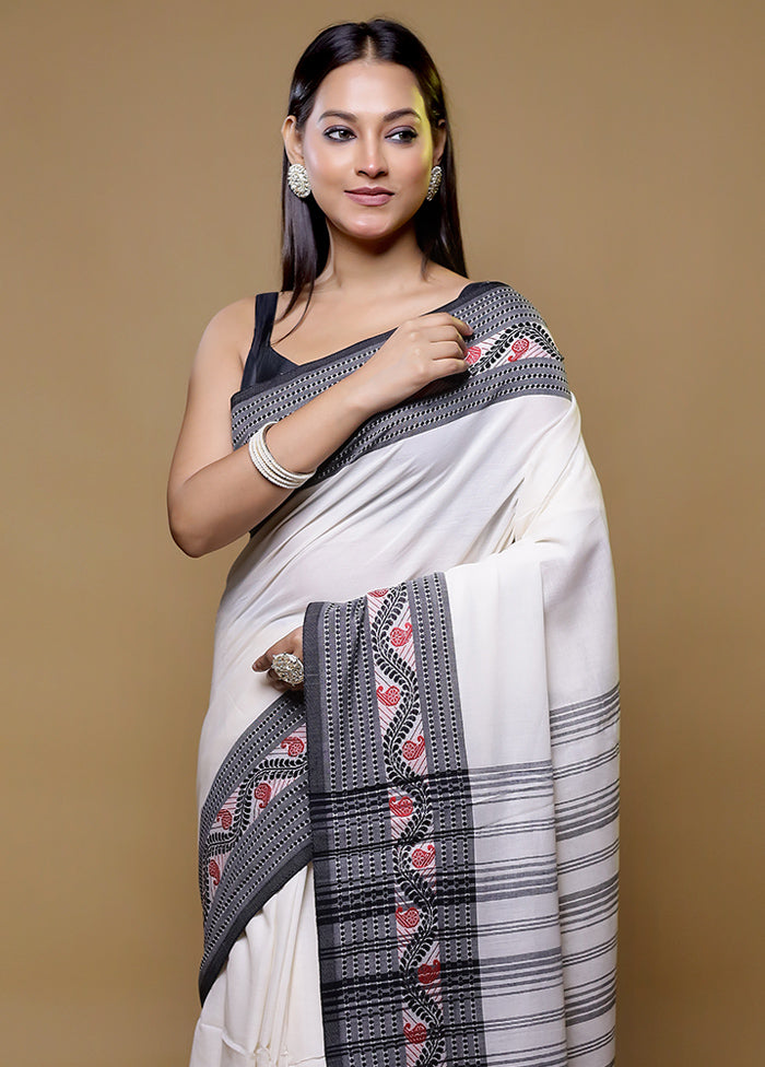 White Khadi Cotton Saree With Blouse Piece