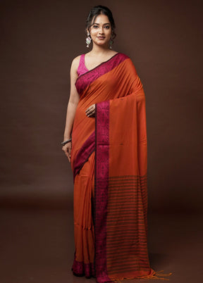 Orange Cotton Saree With Blouse Piece