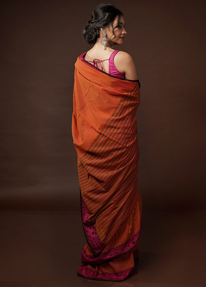 Orange Cotton Saree With Blouse Piece
