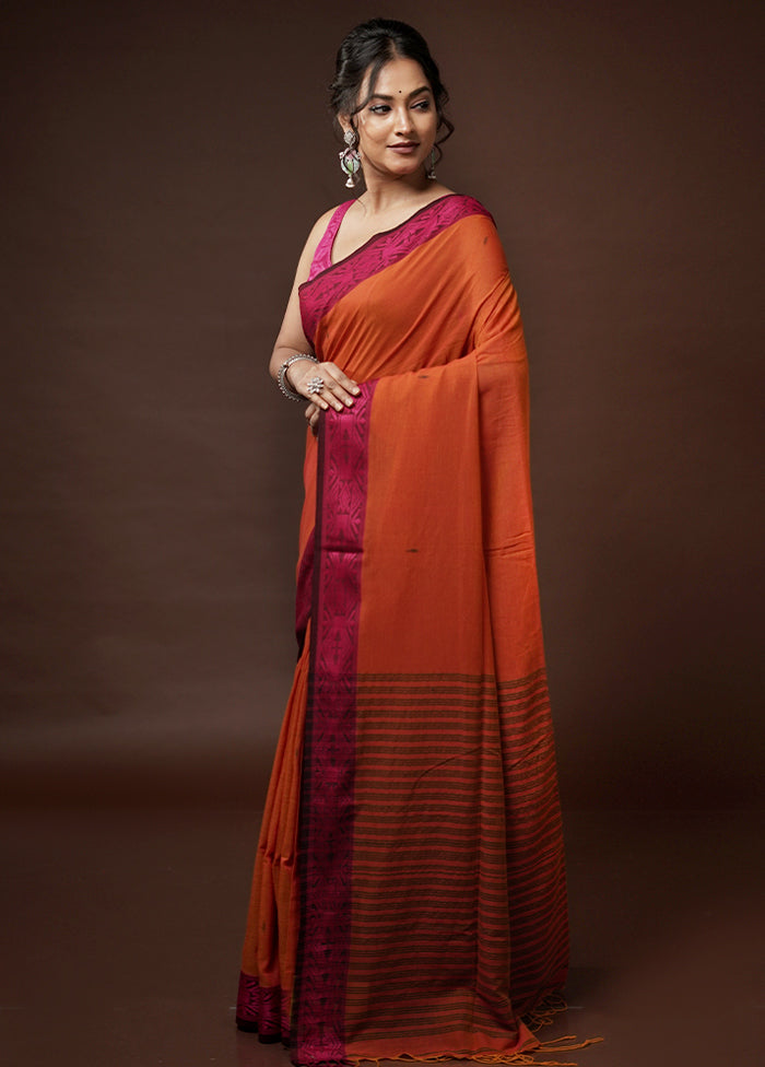 Orange Khadi Cotton Saree With Blouse Piece - Indian Silk House Agencies