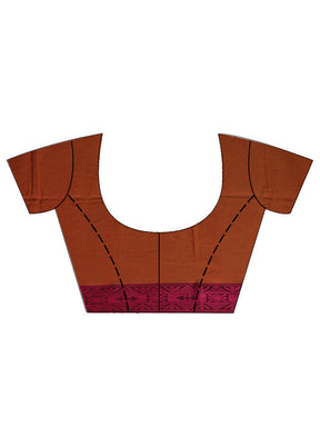 Orange Cotton Saree With Blouse Piece