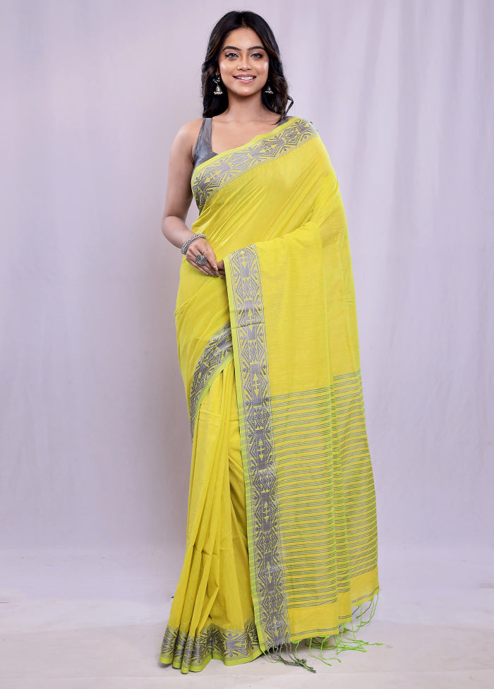 Yellow Khadi Cotton Saree With Blouse Piece - Indian Silk House Agencies