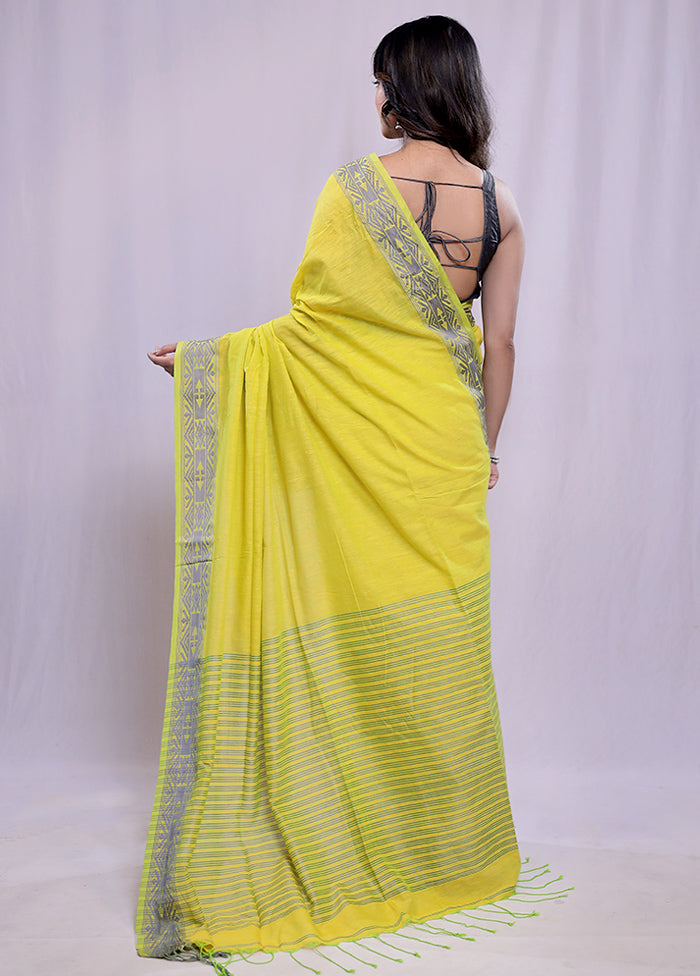 Yellow Khadi Cotton Saree With Blouse Piece - Indian Silk House Agencies