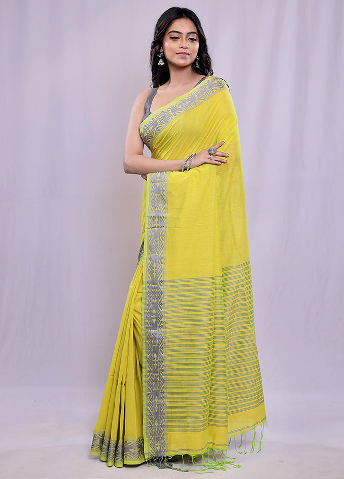 Yellow Khadi Cotton Saree With Blouse Piece - Indian Silk House Agencies