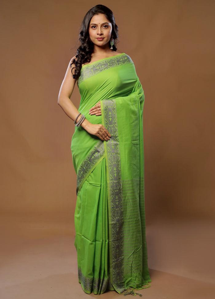 Green Khadi Cotton Saree With Blouse Piece - Indian Silk House Agencies